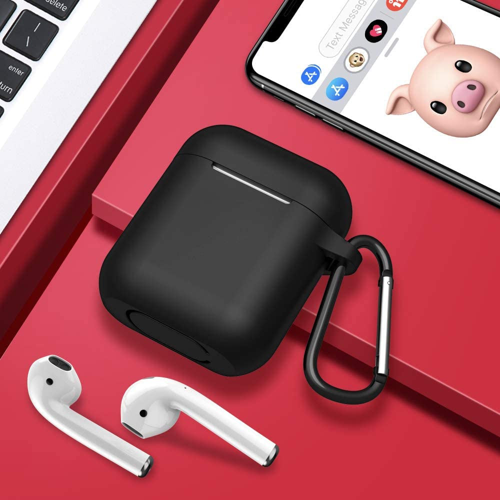 Airpods Case, Full Protective Silicone Airpods Accessories Cover Compatible with Apple Airpods 1&2 Wireless and Wired Charging Case(Front LED Visible),Black